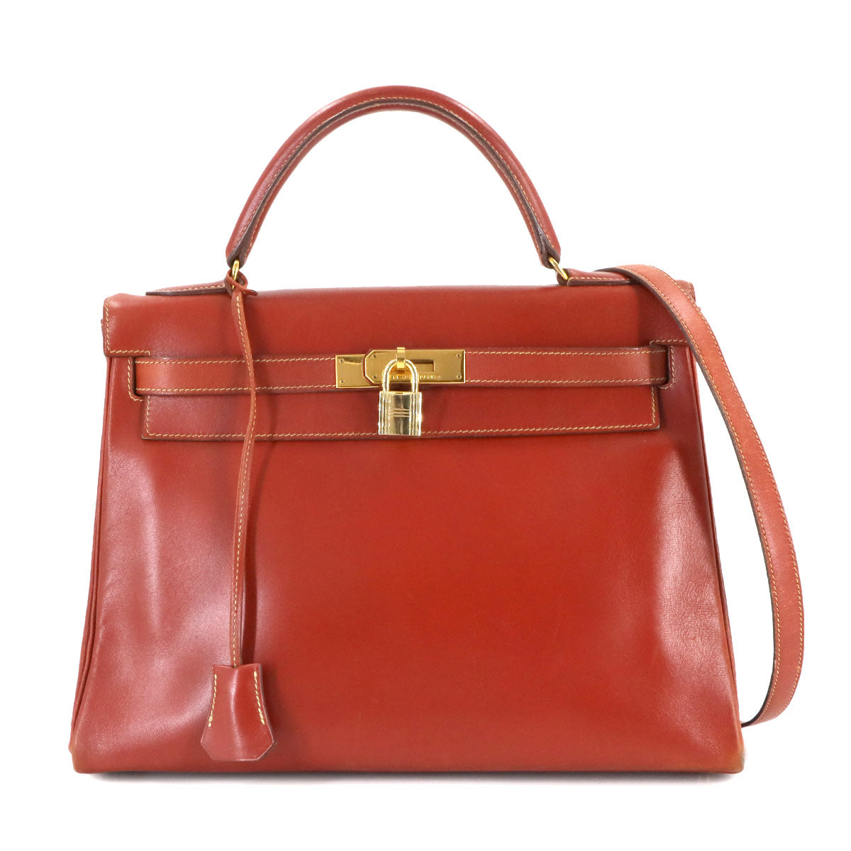 Kelly 32 Box Calf Brick Hand Shoulder Bag Purse