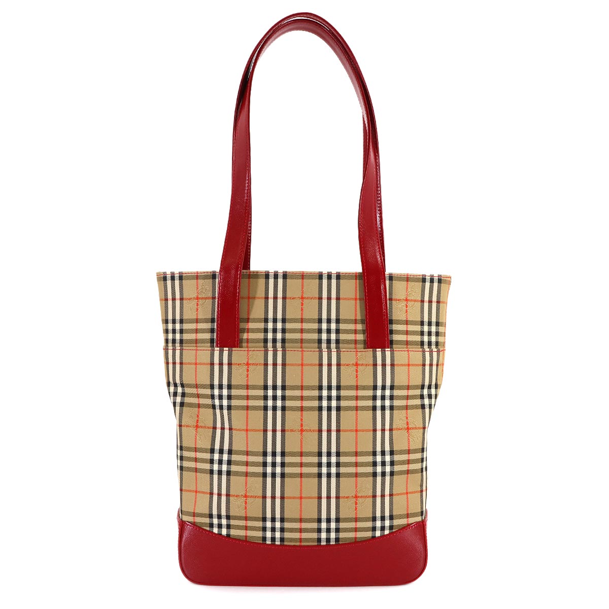 Tote Bag Canvas Leather Beige Red Purse