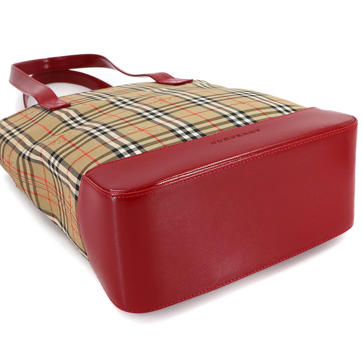 Tote Bag Canvas Leather Beige Red Purse