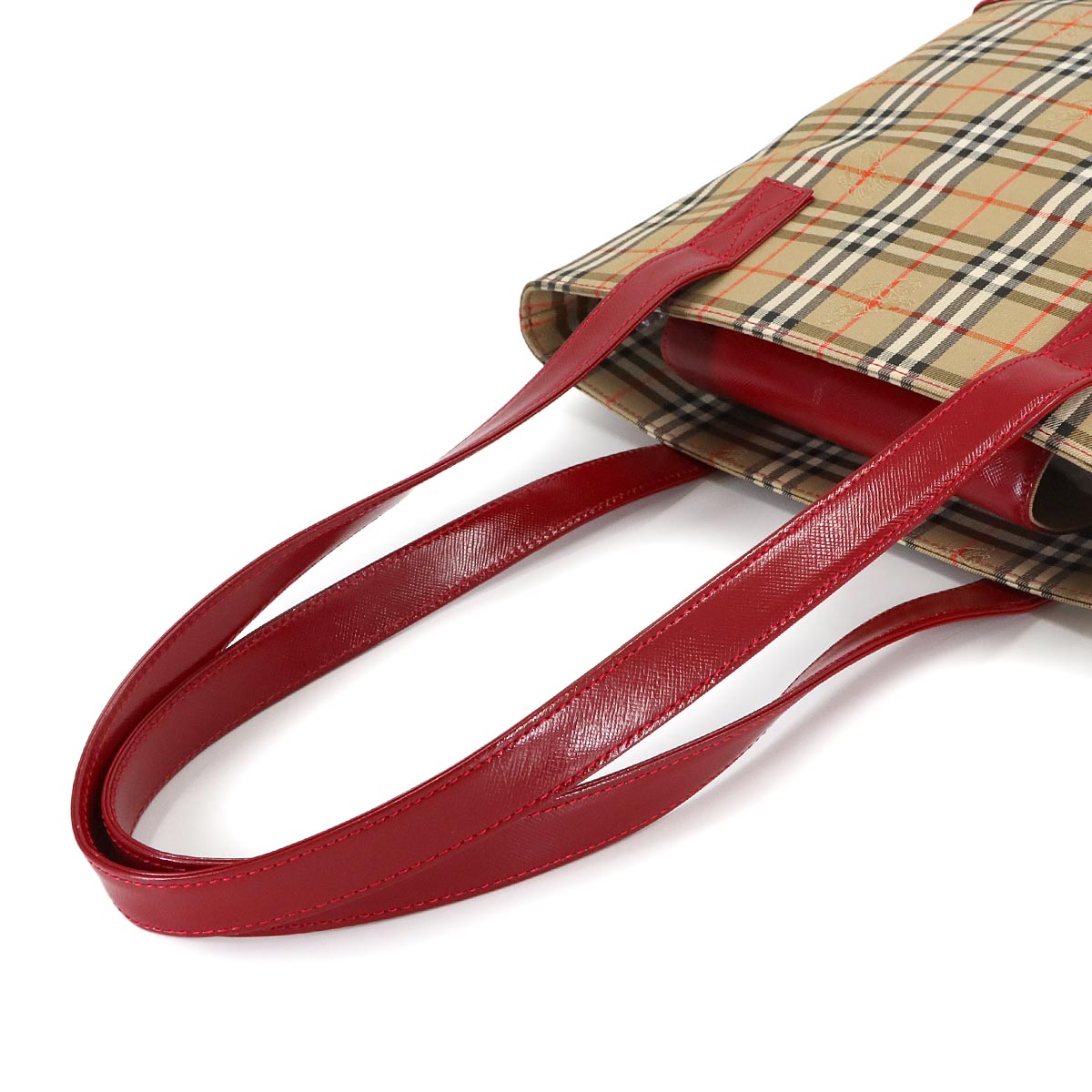 Tote Bag Canvas Leather Beige Red Purse