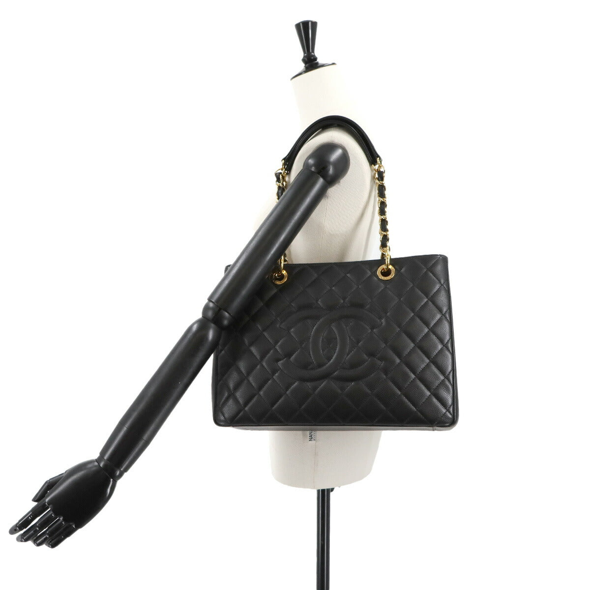 Matelasse Grand Shopping Tote Bag Leather Black GST A50995