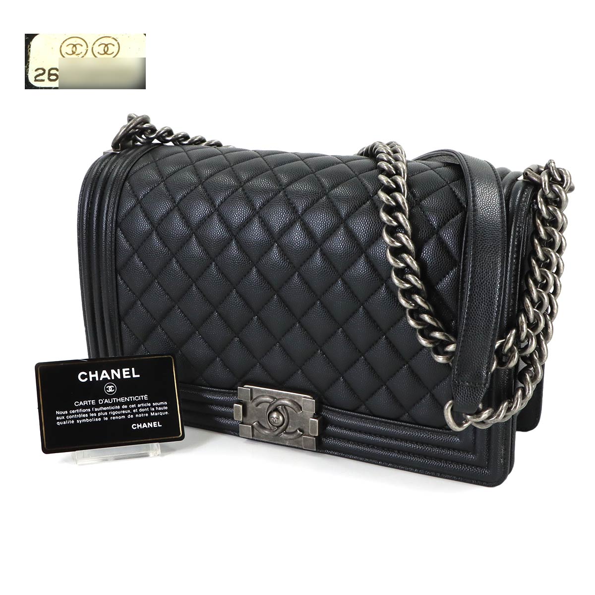 BOY CHANEL Large Chain houlder Bag Leather Black A92193 Purse