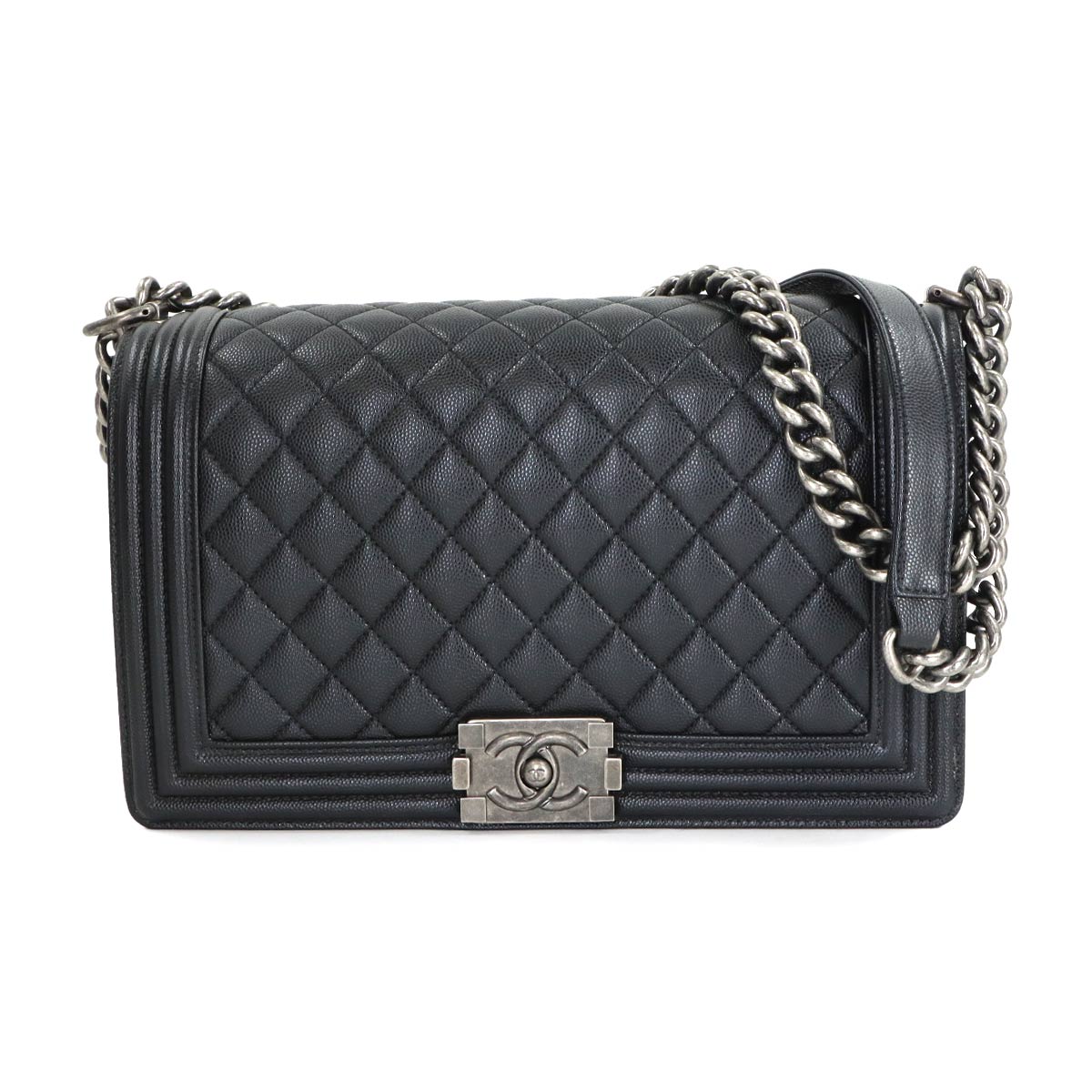 BOY CHANEL Large Chain houlder Bag Leather Black A92193 Purse