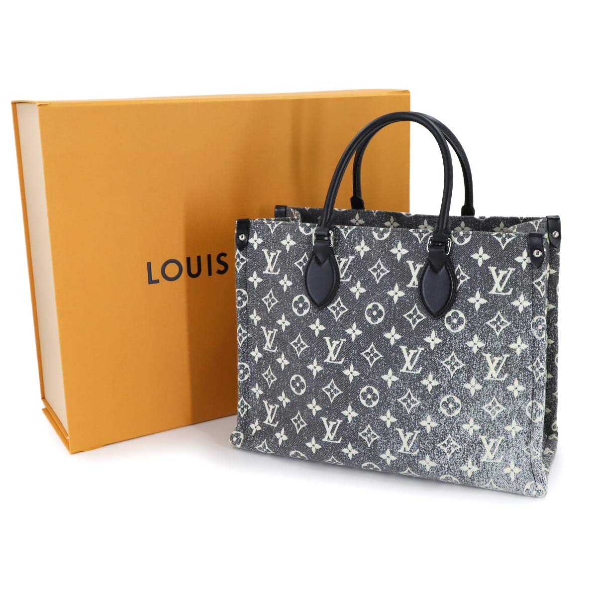 Monogram Jacquard Denim Onthego MM Tote Shoulder Bag