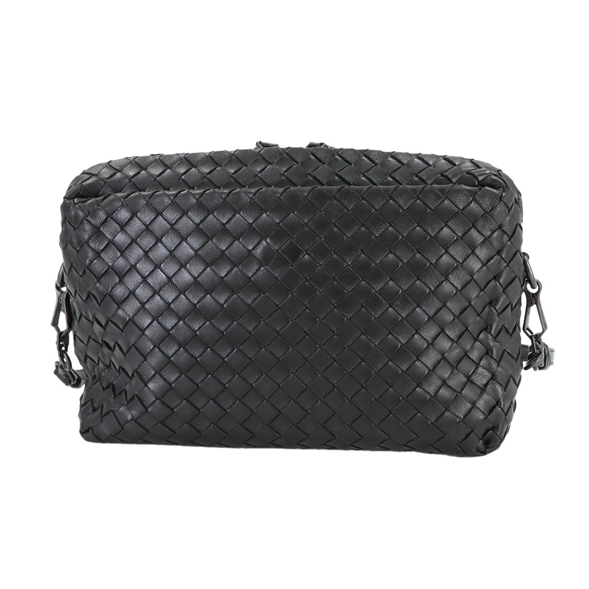Intrecciato Shoulder Bag Leather Black Purse