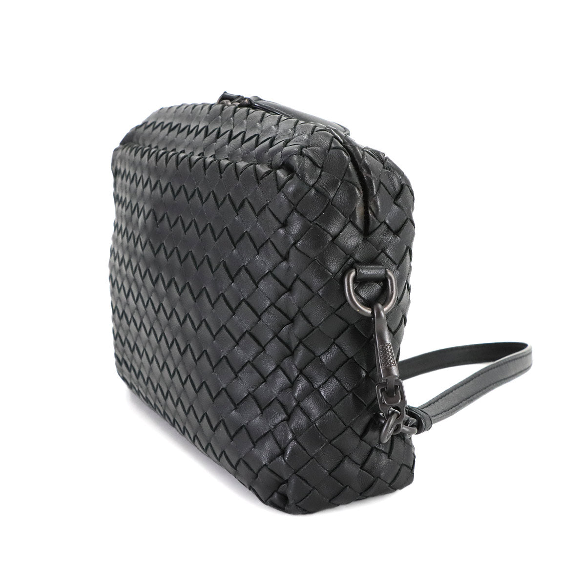 Intrecciato Shoulder Bag Leather Black Purse