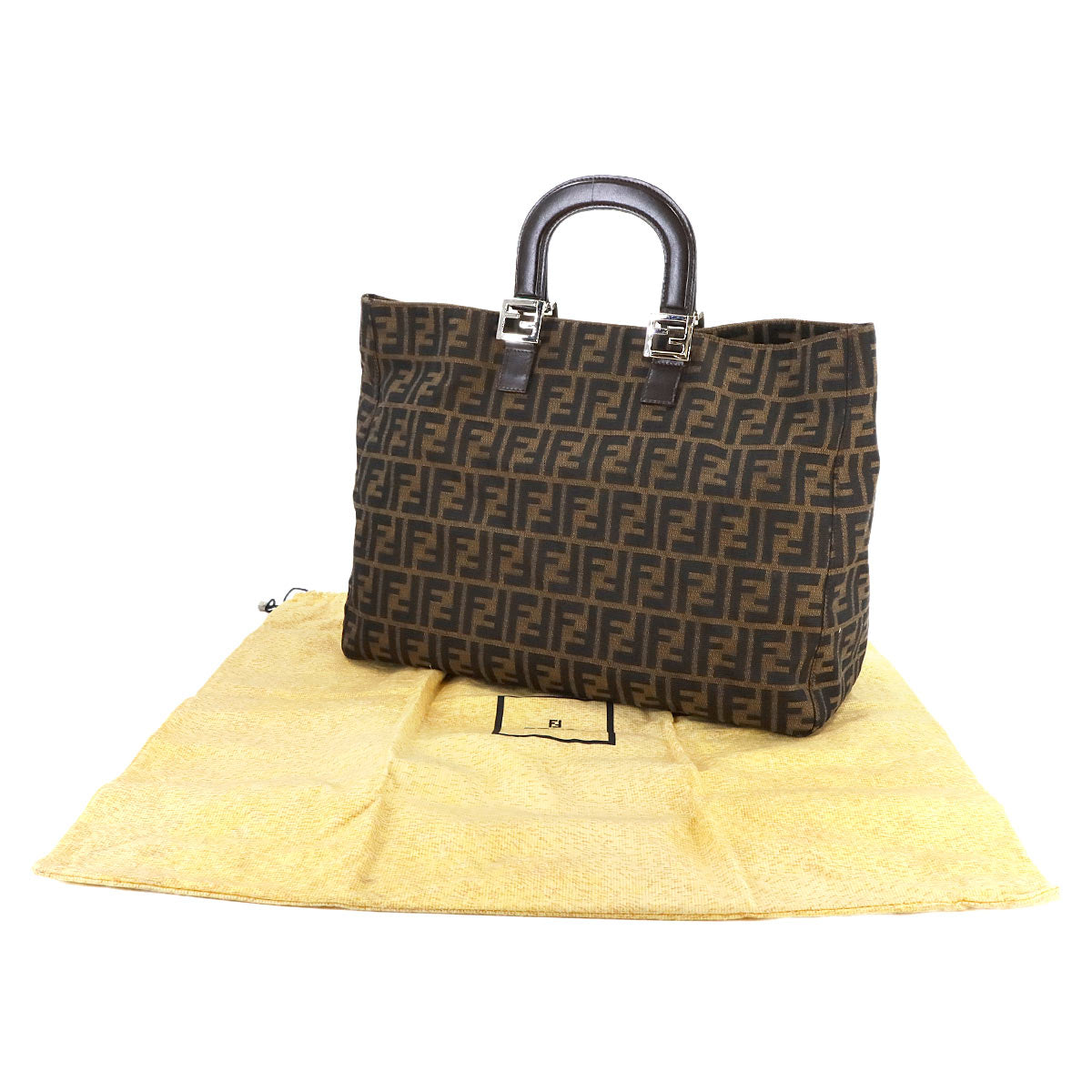 Zucca Hand Bag Canvas Leather Brown Black 26693 Purse