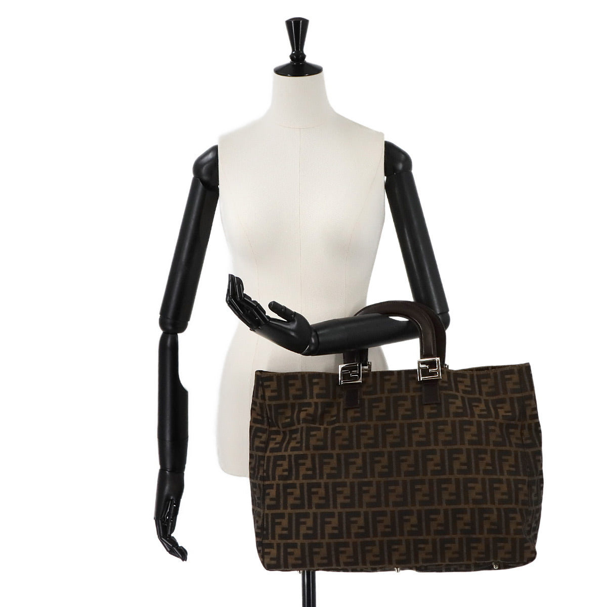 Zucca Hand Bag Canvas Leather Brown Black 26693 Purse