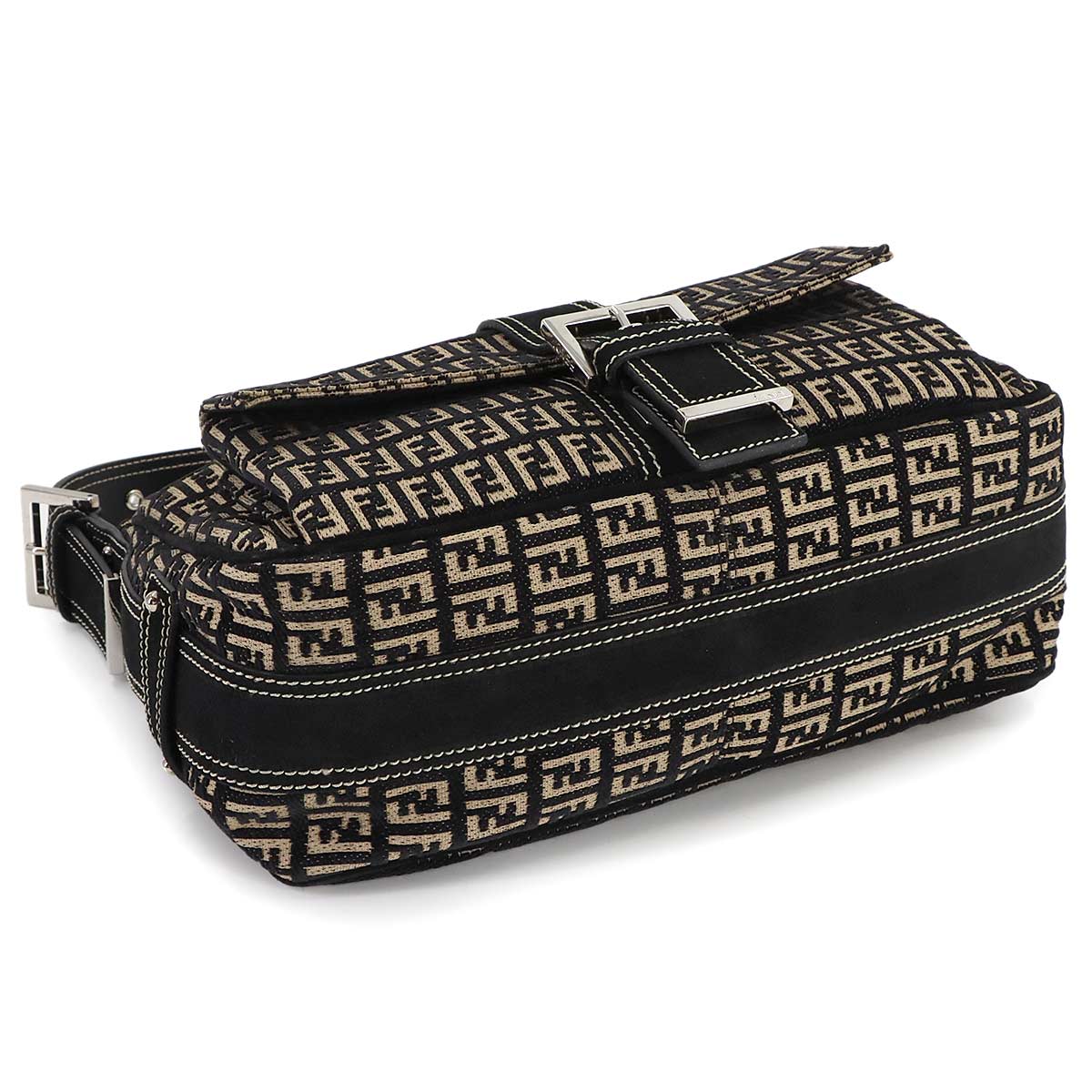 Zucchino Shoulder Bag Suede Canvas Black Beige 8BR098 Purse