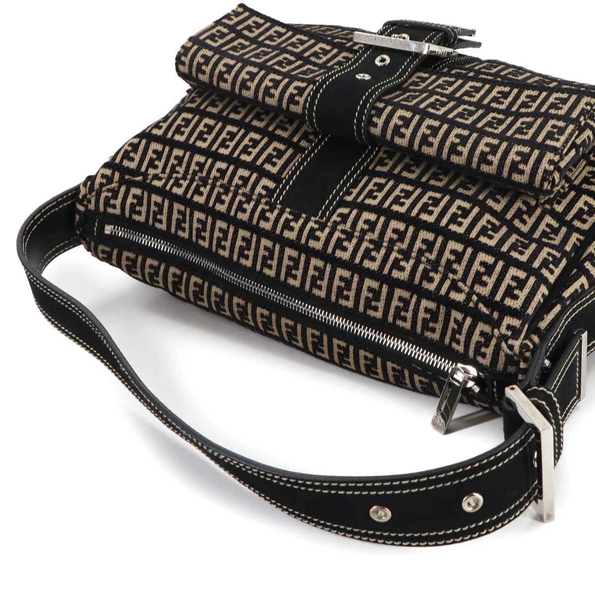 Zucchino Shoulder Bag Suede Canvas Black Beige 8BR098 Purse