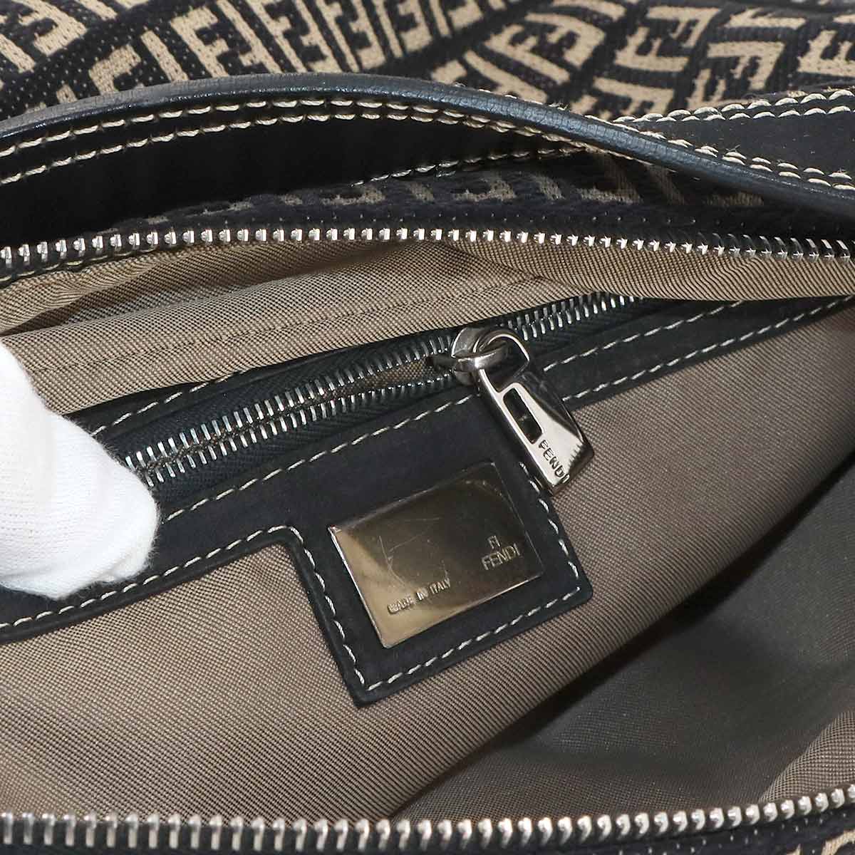 Zucchino Shoulder Bag Suede Canvas Black Beige 8BR098 Purse