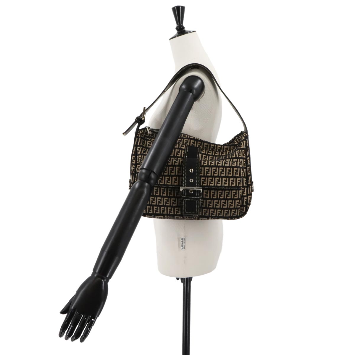 Zucchino Shoulder Bag Suede Canvas Black Beige 8BR098 Purse