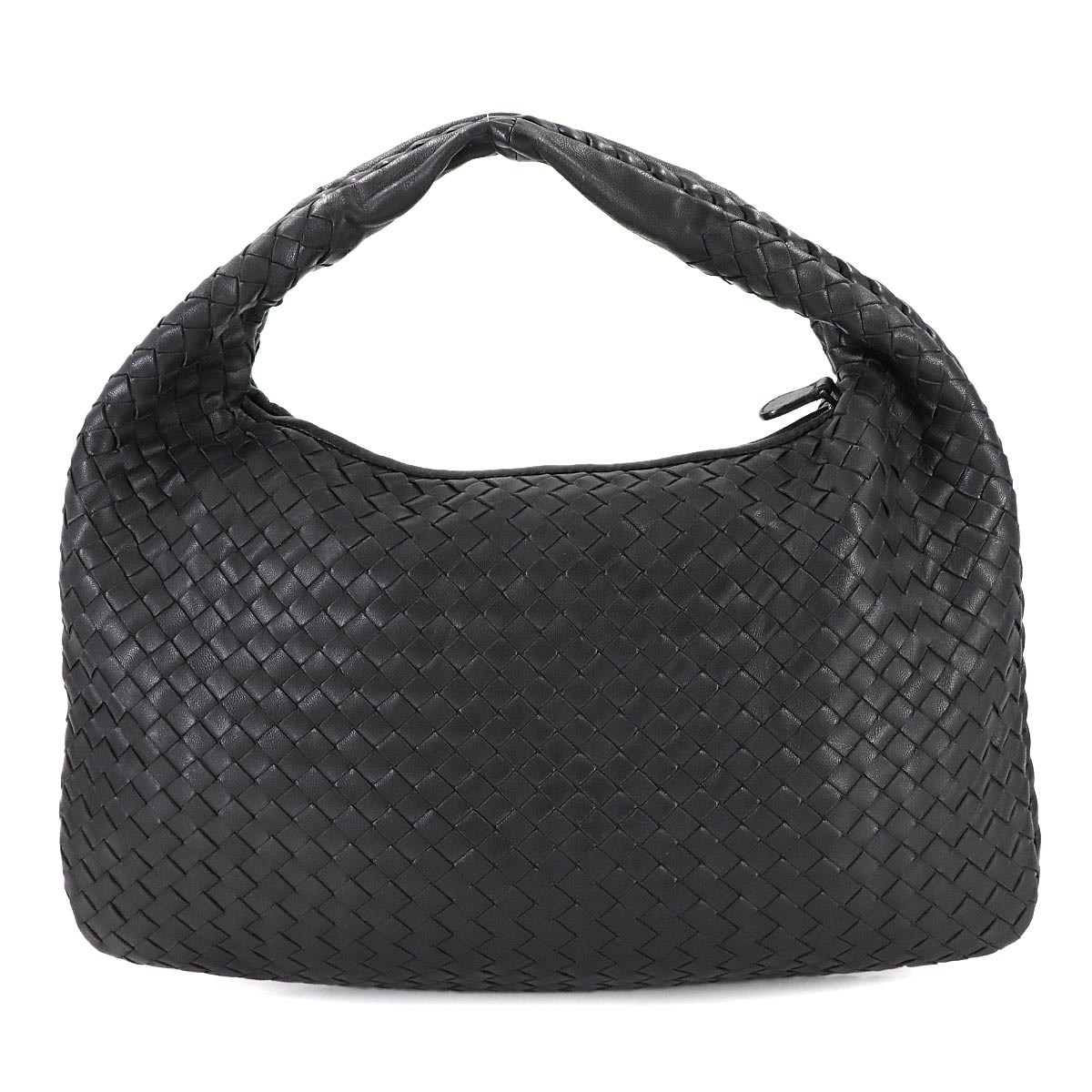 Intrecciato Hobo Shoulder Bag Leather Black Purse