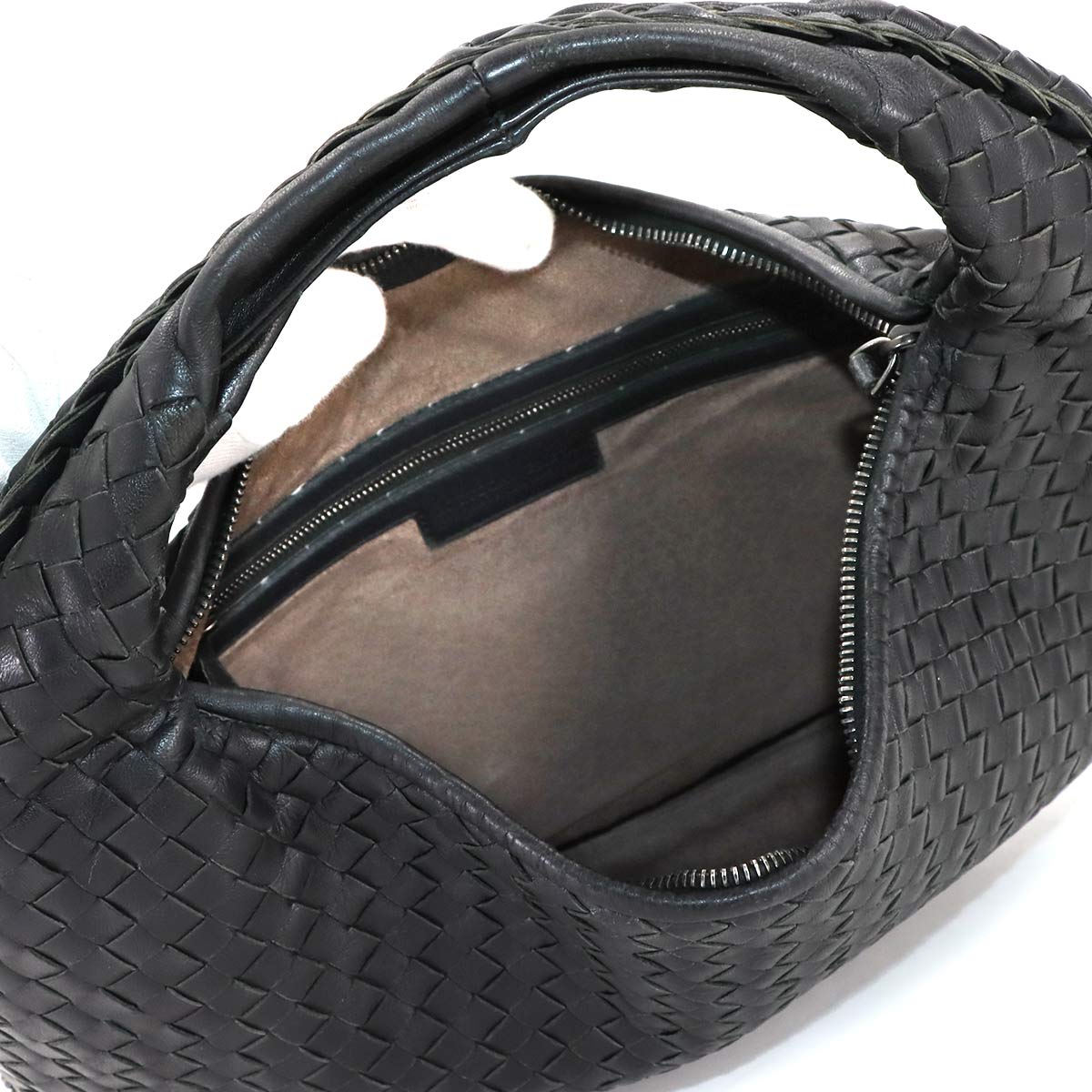 Intrecciato Hobo Shoulder Bag Leather Black Purse