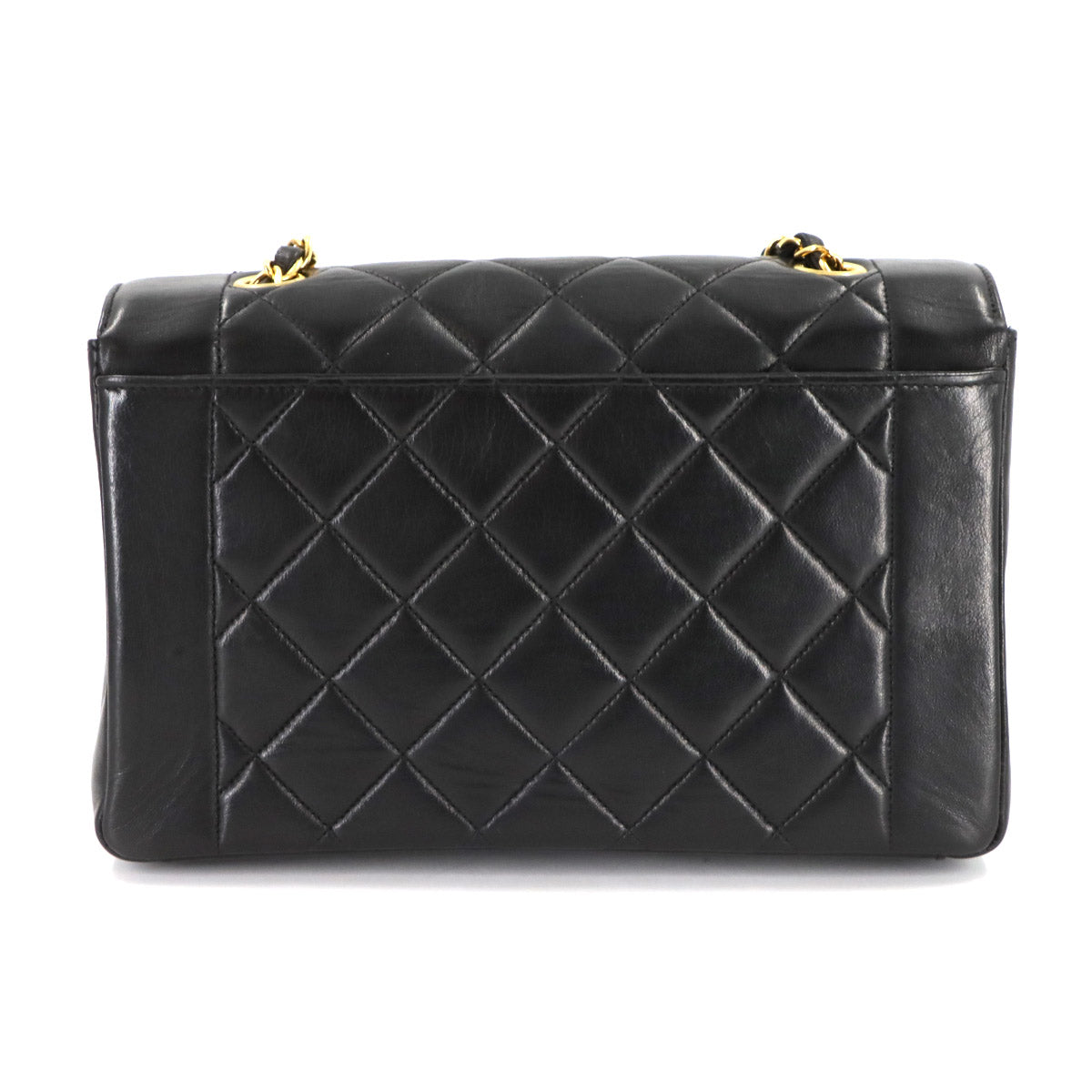 Diana Matelasse Chain Shoulder Bag Leather Black Purse