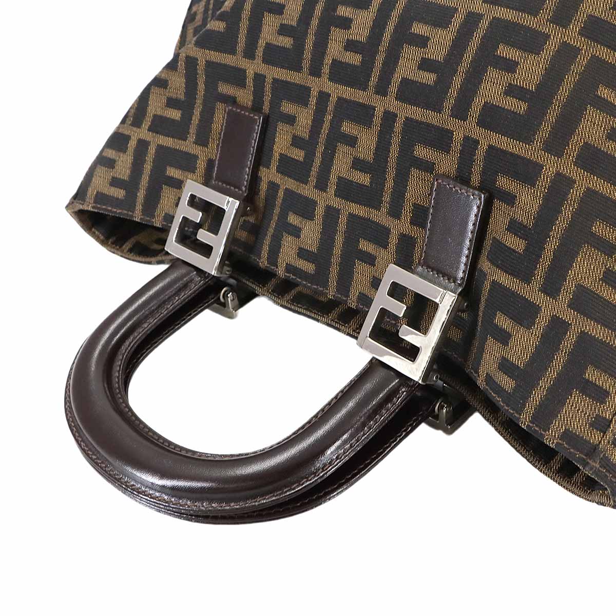 Zucca Tote Bag Canvas Leather Brown 26329 FF Purse