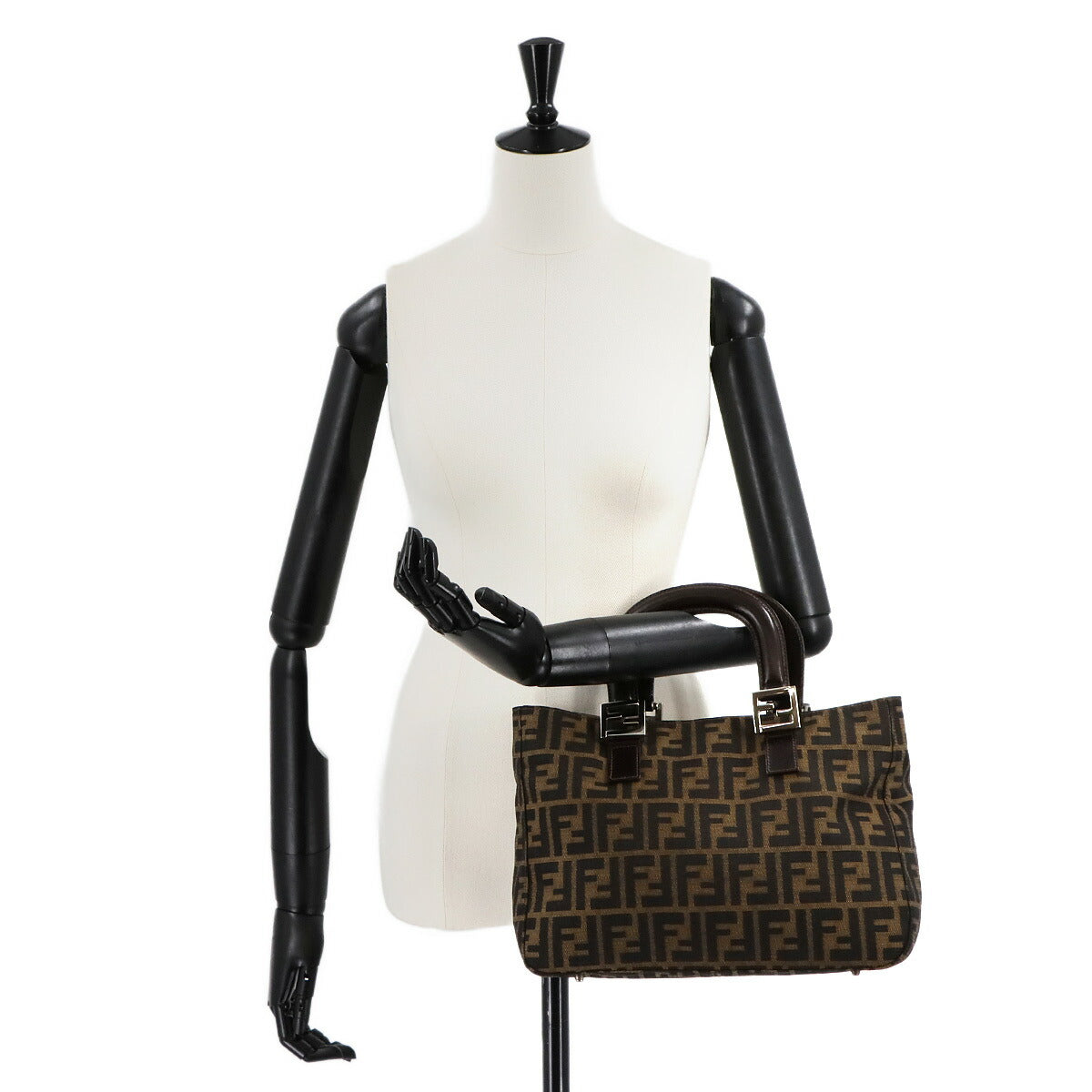 Zucca Tote Bag Canvas Leather Brown 26329 FF Purse