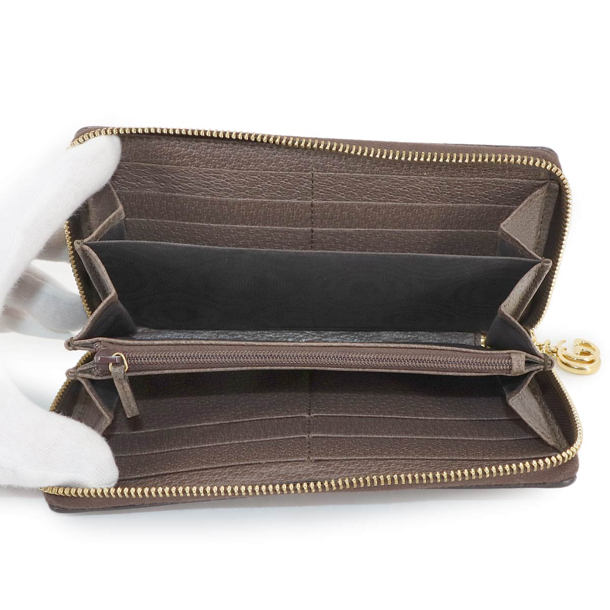 Ophidia GG Supreme Zipped Around Long Wallet Beige Brown 523154