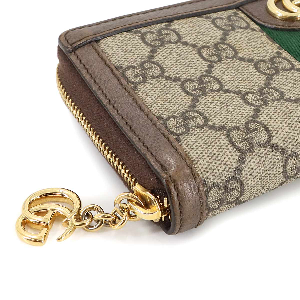 Ophidia GG Supreme Zipped Around Long Wallet Beige Brown 523154