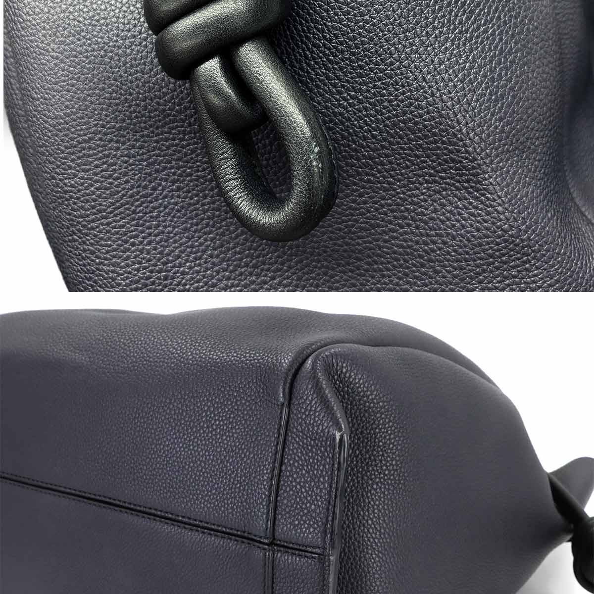 Flamenco Knot Tote Bag Leather Navy Black Purse