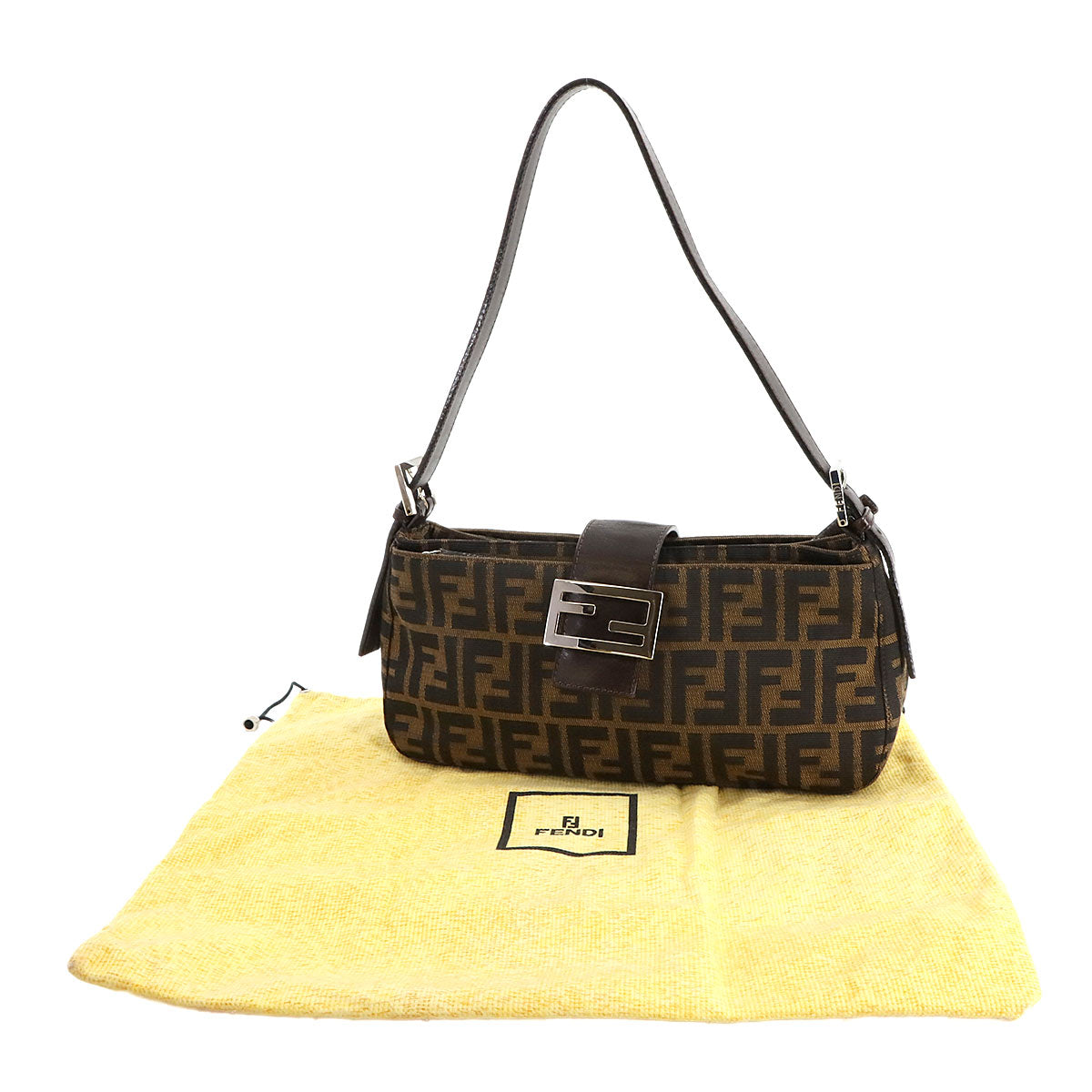 Zucca Shoulder Bag Canvas Leather Brown 26722 Purse