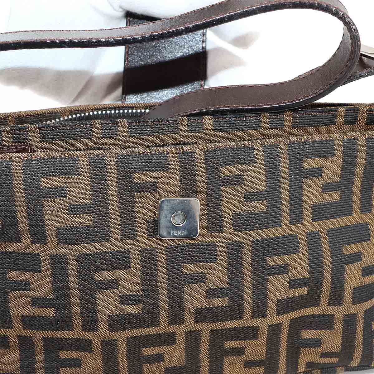 Zucca Shoulder Bag Canvas Leather Brown 26722 Purse