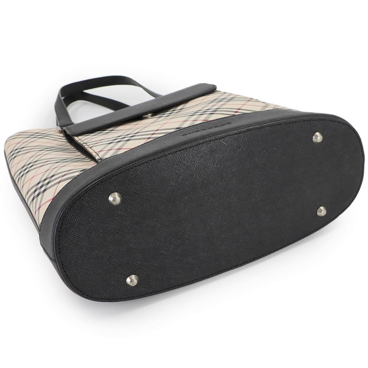 Plaid Tote Bag Canvas Leather Beige Black Purse