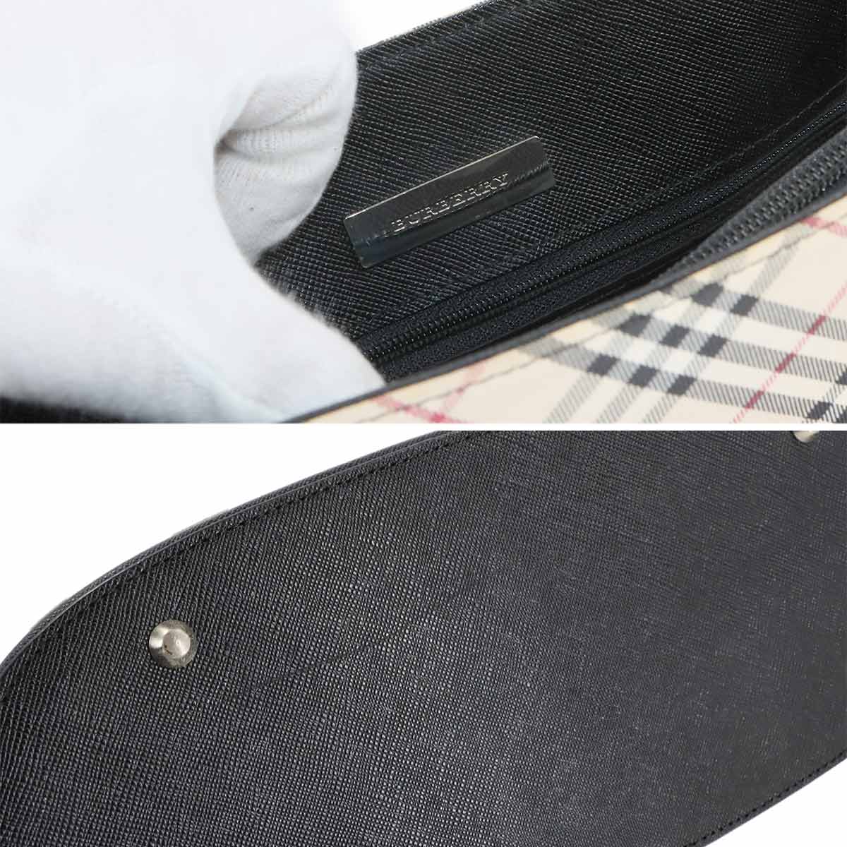 Plaid Tote Bag Canvas Leather Beige Black Purse