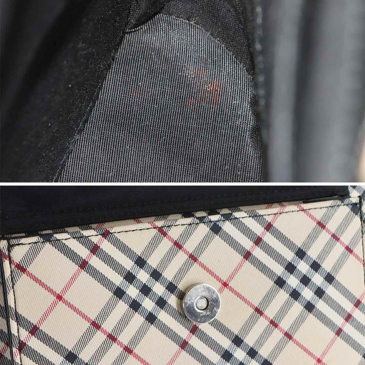 Plaid Tote Bag Canvas Leather Beige Black Purse