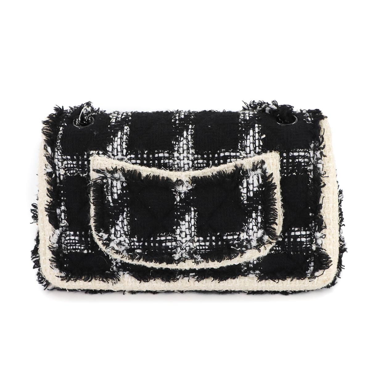 Matelasse Chain Shoulder Bag Tweed Black White