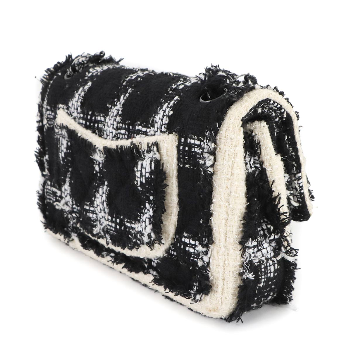 Matelasse Chain Shoulder Bag Tweed Black White