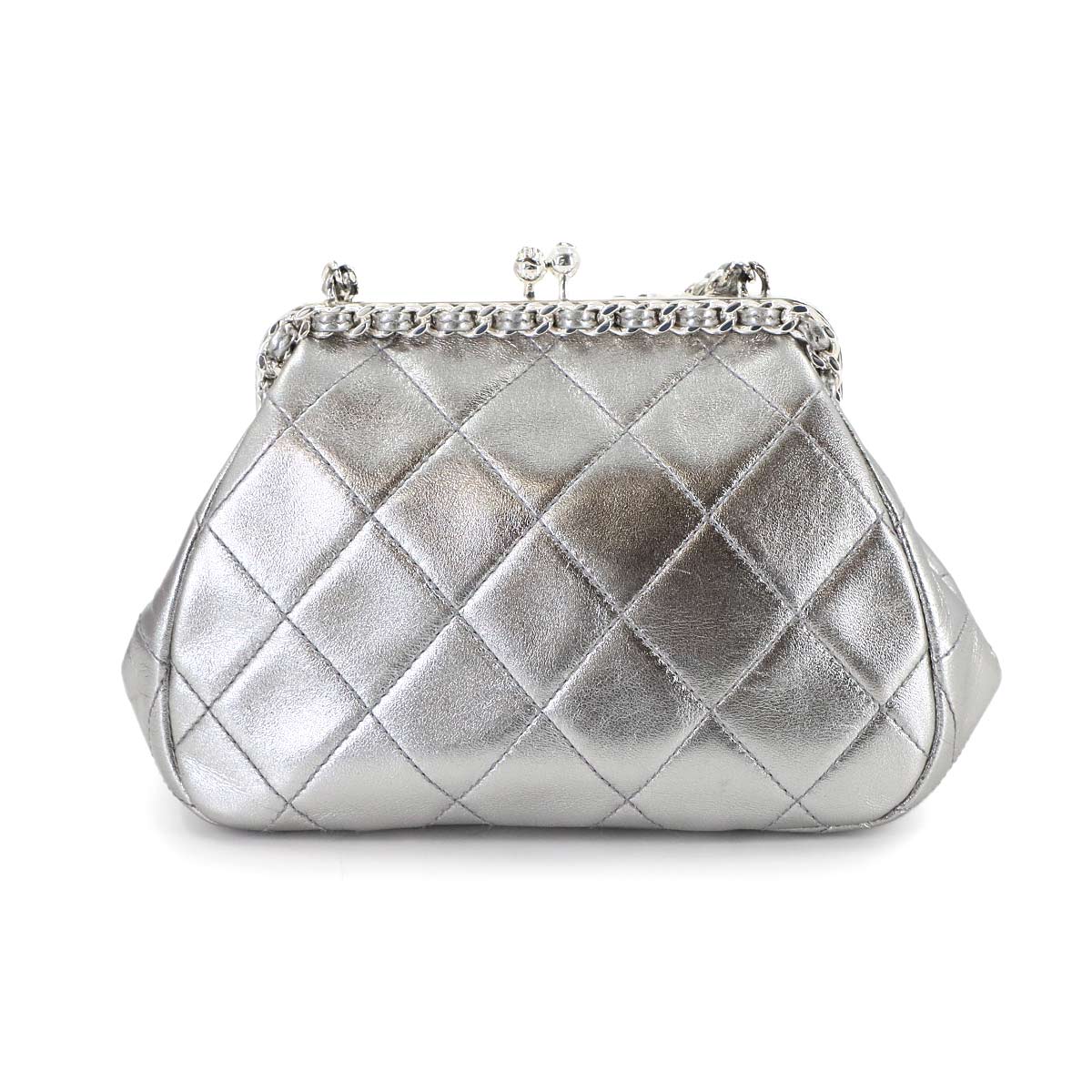 Matelasse Chain Shoulder Bag Leather Silver Vintage