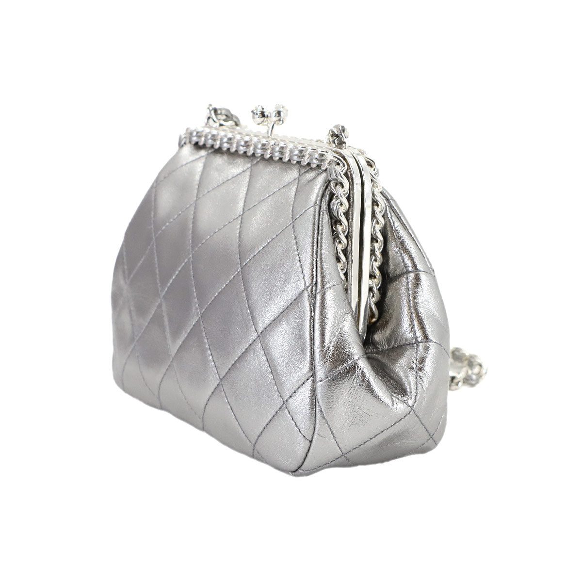 Matelasse Chain Shoulder Bag Leather Silver Vintage