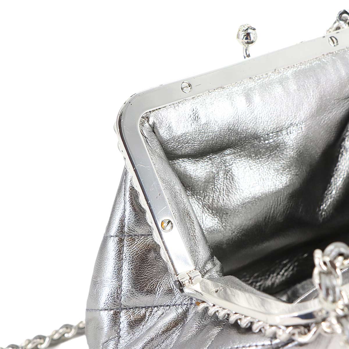 Matelasse Chain Shoulder Bag Leather Silver Vintage