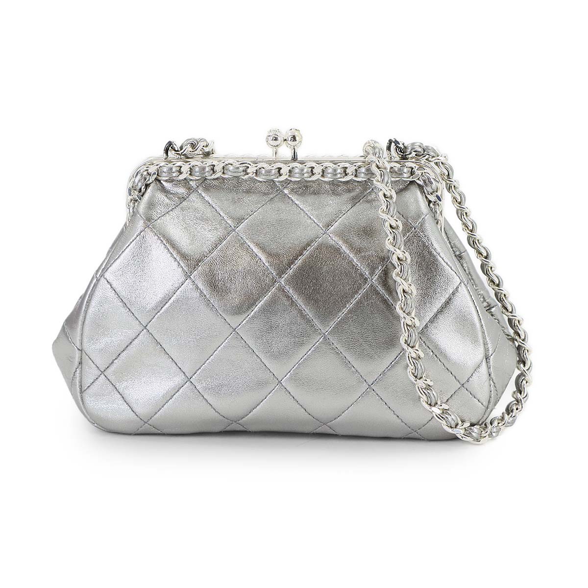 Matelasse Chain Shoulder Bag Leather Silver Vintage