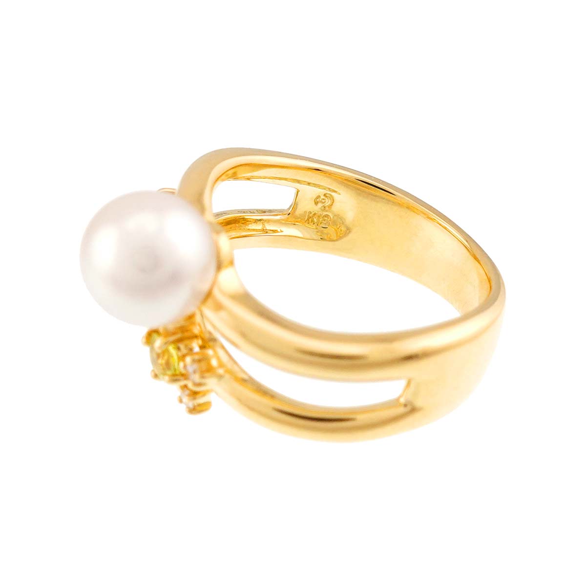 Akoya Pearl Diamond 0.09ct Sapphire Ring 18K YG Size5.5-5.75(US)