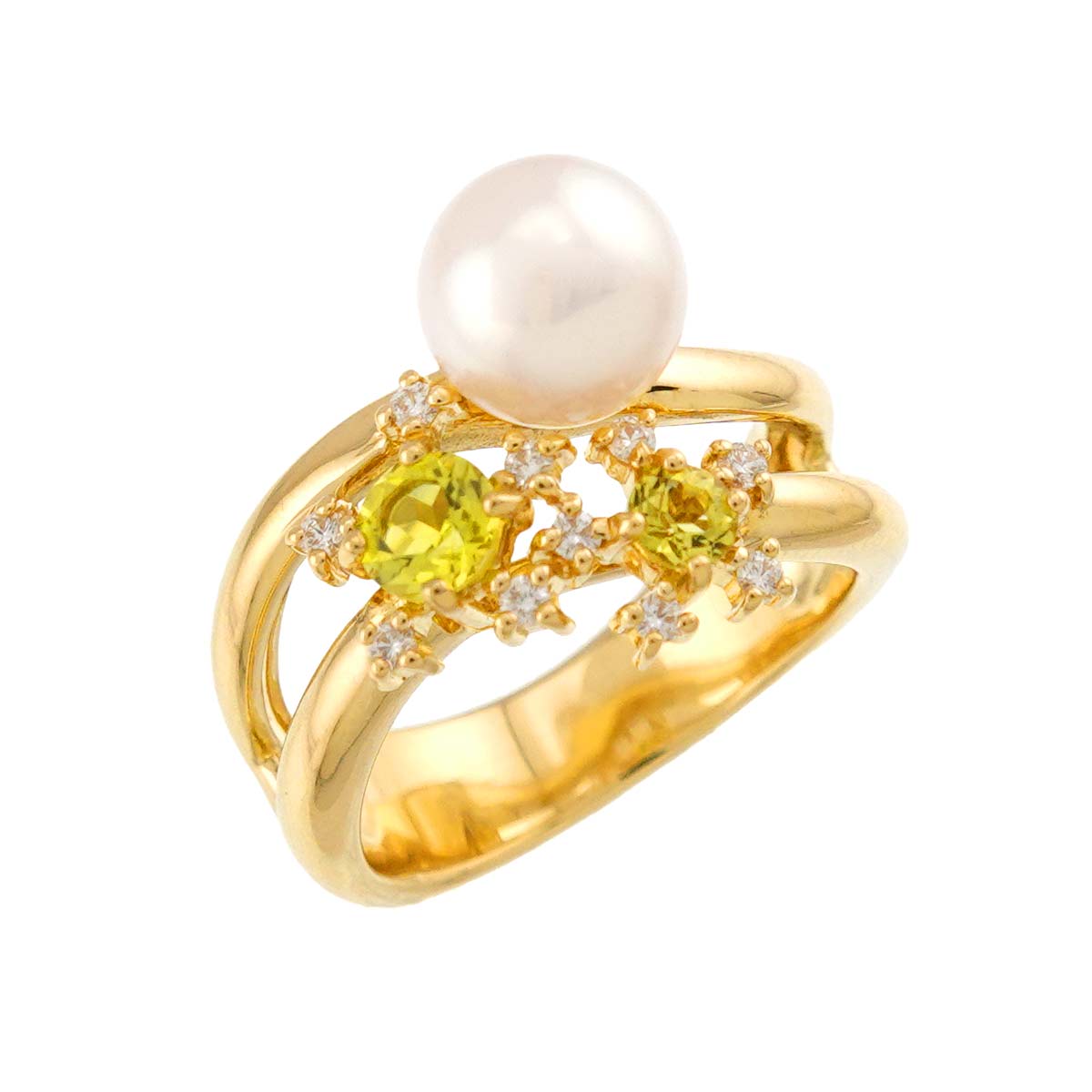 Akoya Pearl Diamond 0.09ct Sapphire Ring 18K YG Size5.5-5.75(US)