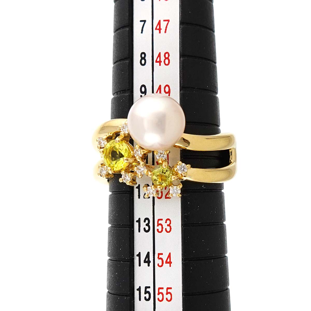 Akoya Pearl Diamond 0.09ct Sapphire Ring 18K YG Size5.5-5.75(US)