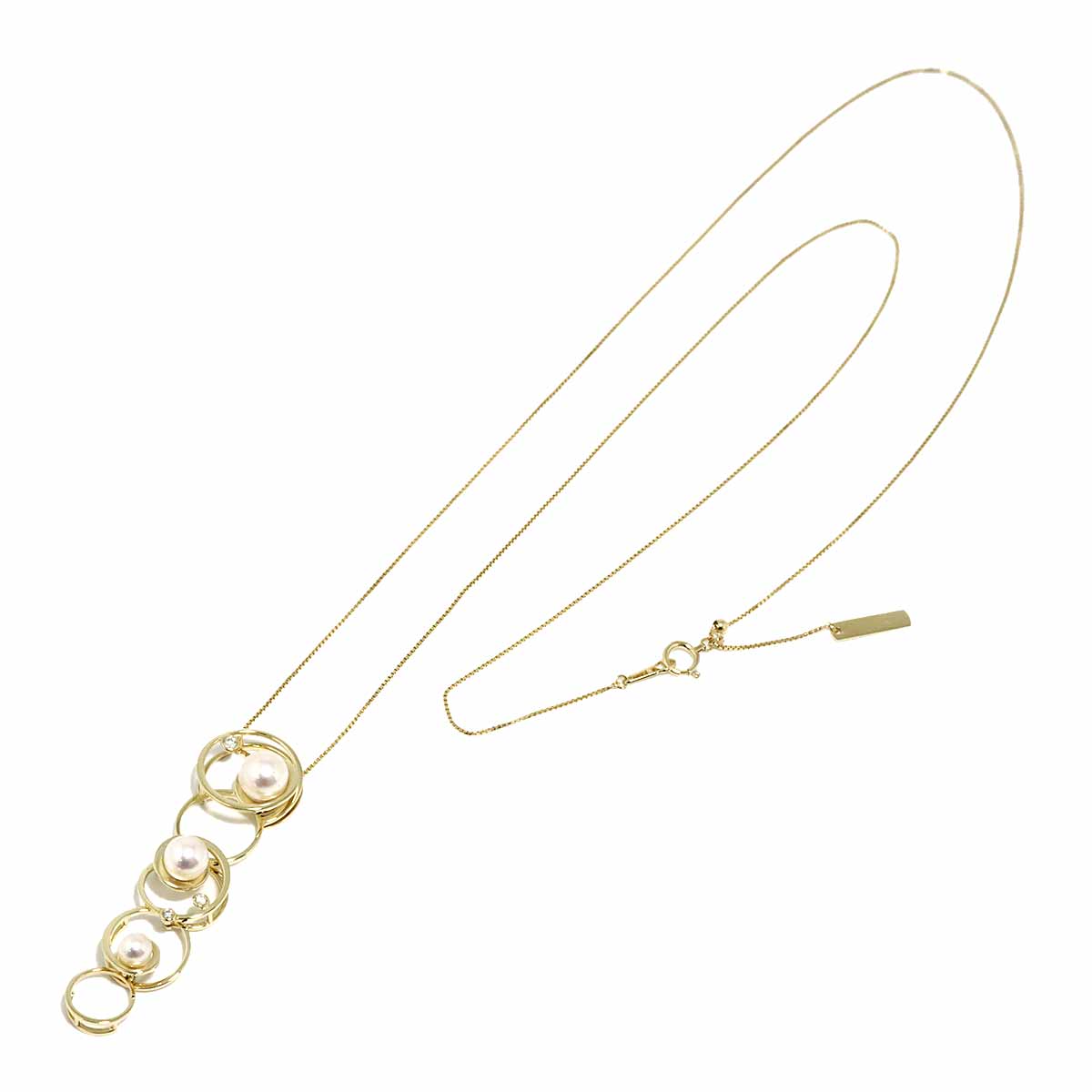 Akoya Pearl 7.0-4.6mm Diamond 0.05ct Necklace 18K YG 750