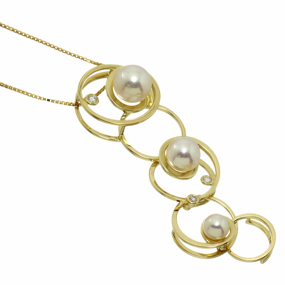 Akoya Pearl 7.0-4.6mm Diamond 0.05ct Necklace 18K YG 750