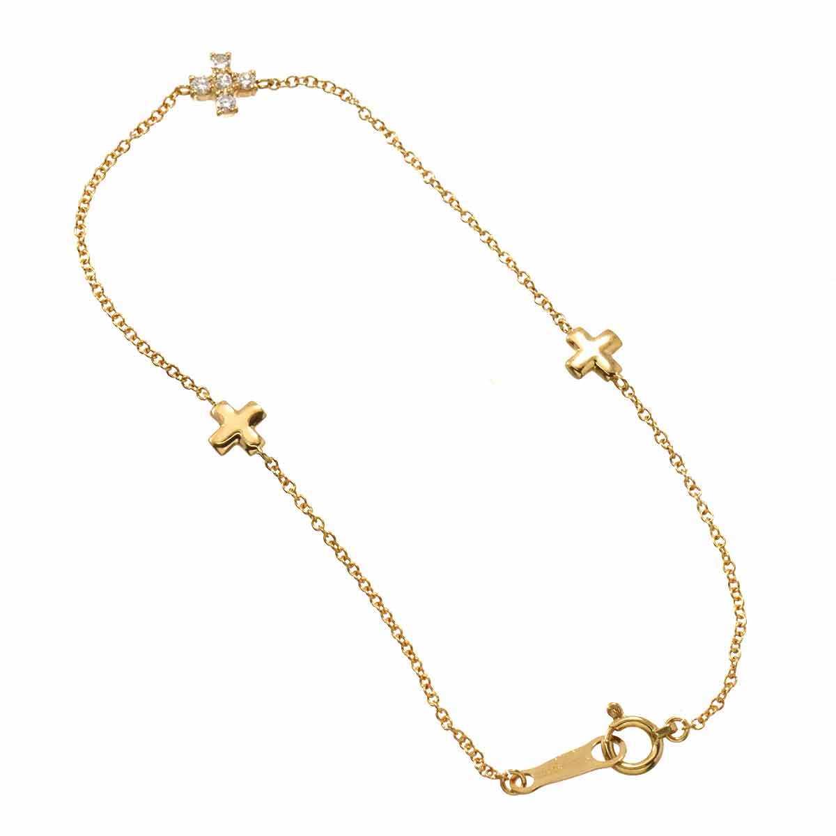 Diamond 0.10ct Cross Bracelet 18K YG 750