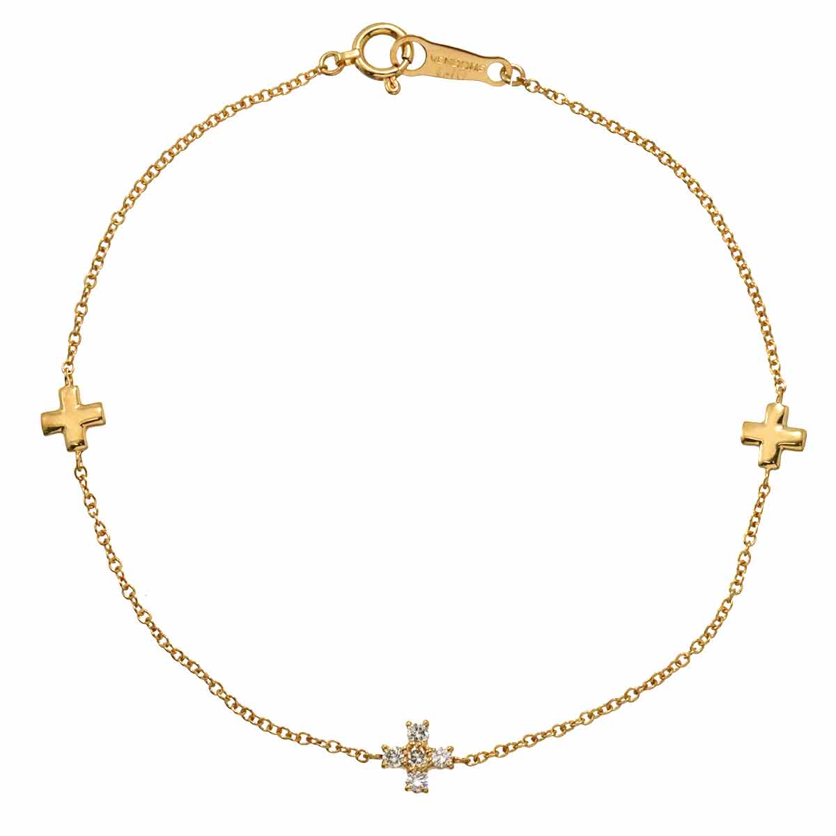 Diamond 0.10ct Cross Bracelet 18K YG 750