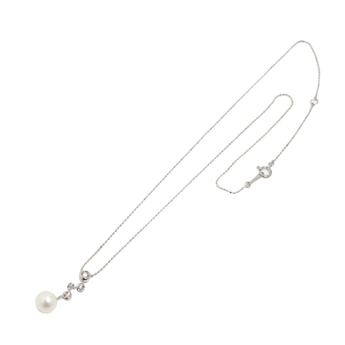 Pearl 7.2mm Diamond 0.12ct Necklace 18K WG 750
