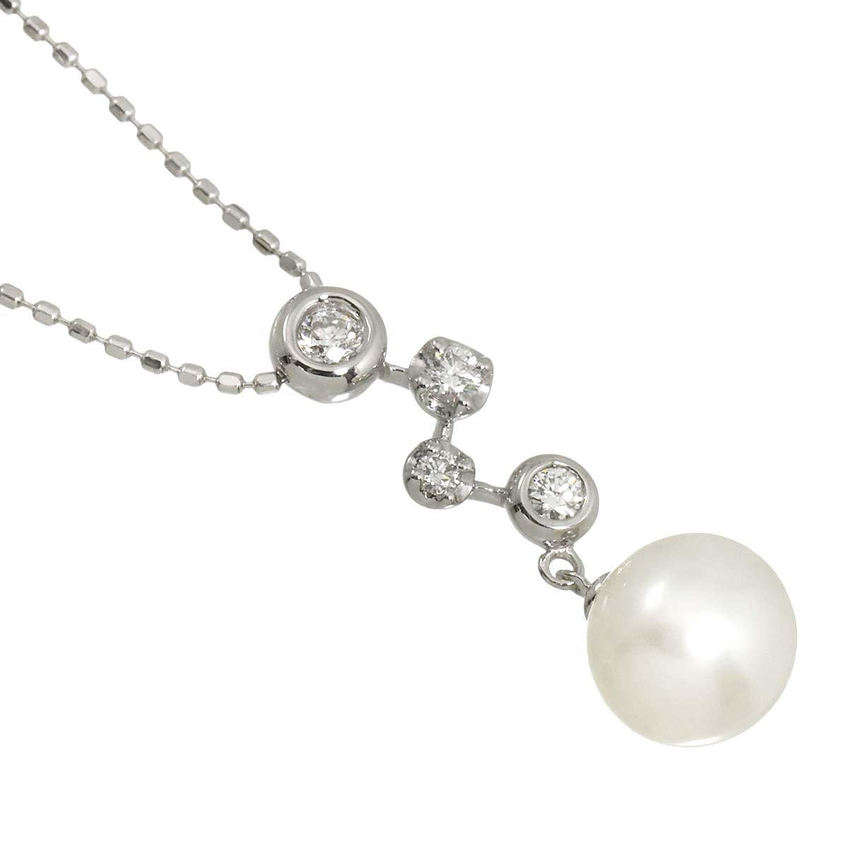 Pearl 7.2mm Diamond 0.12ct Necklace 18K WG 750