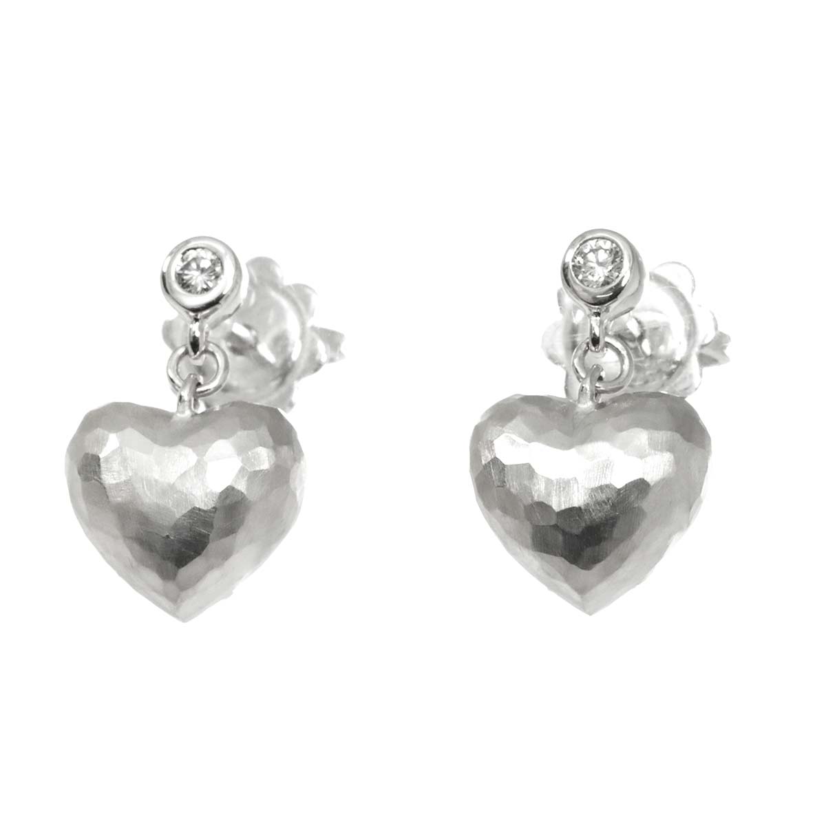 Heart Diamond Earrings Pierced 18K WG 750