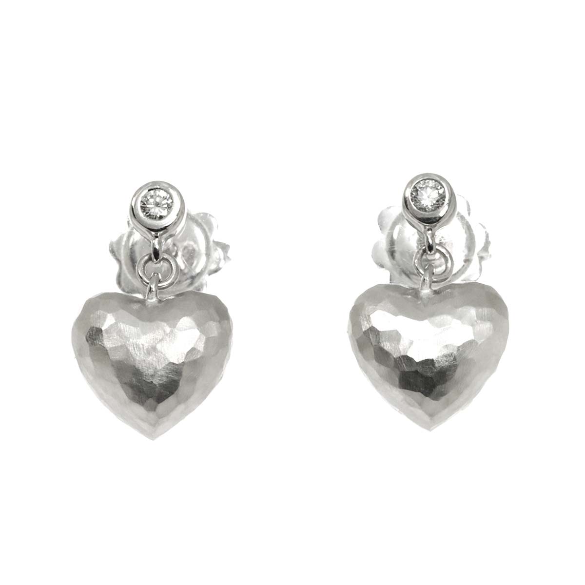 Heart Diamond Earrings Pierced 18K WG 750