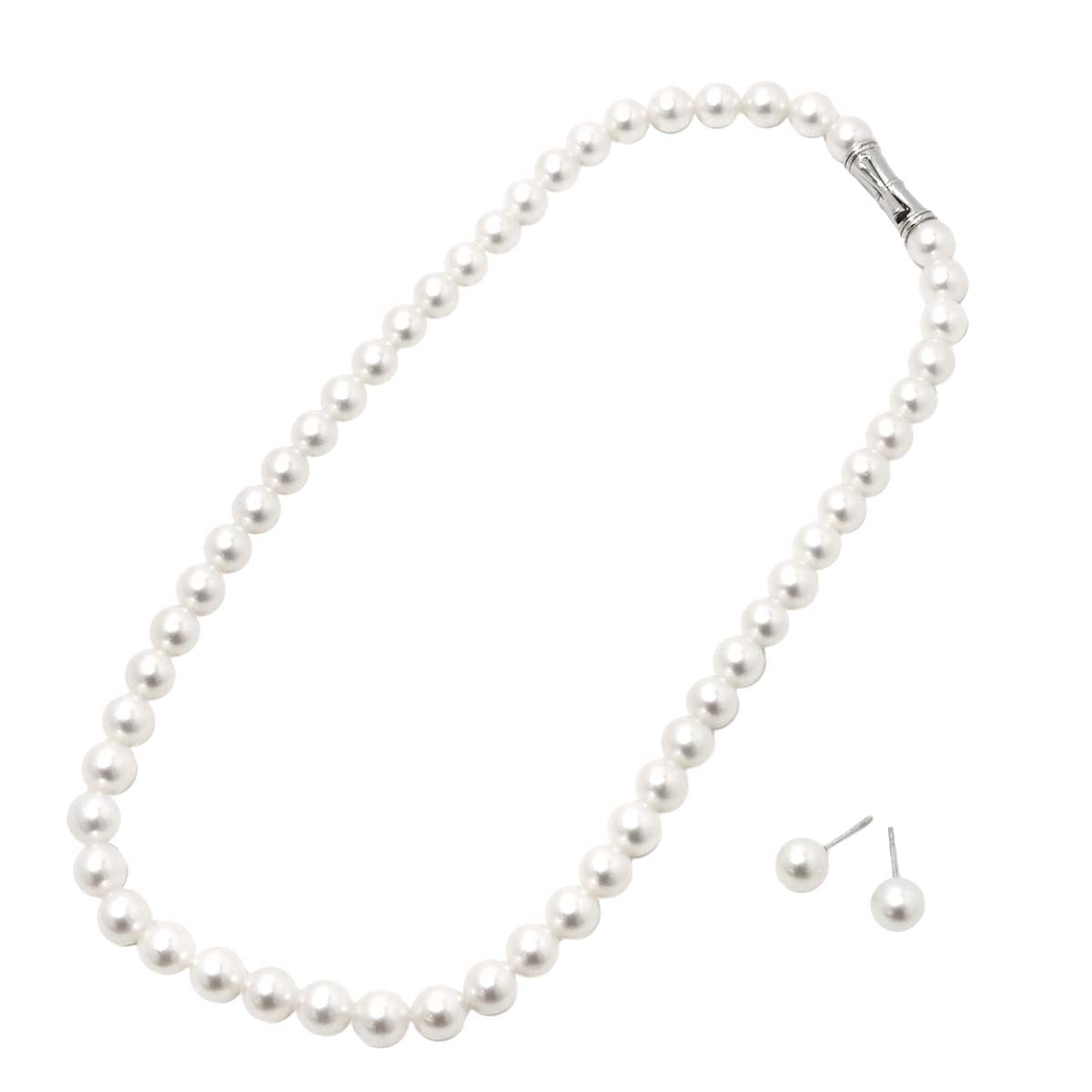 Akoya Pearl Necklace Earrings Pierced SV 18K WG 750