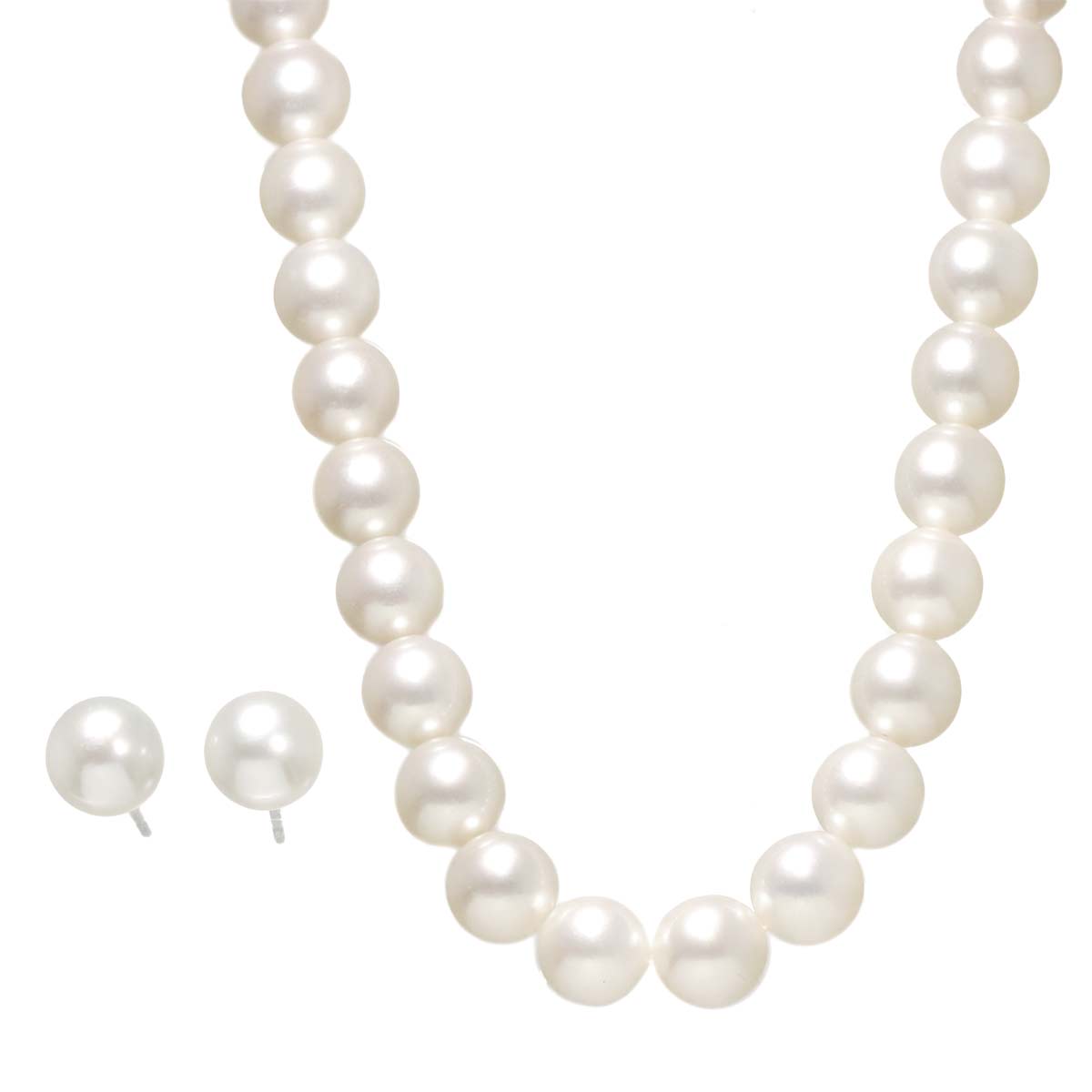 Akoya Pearl Necklace Earrings Pierced SV 18K WG 750