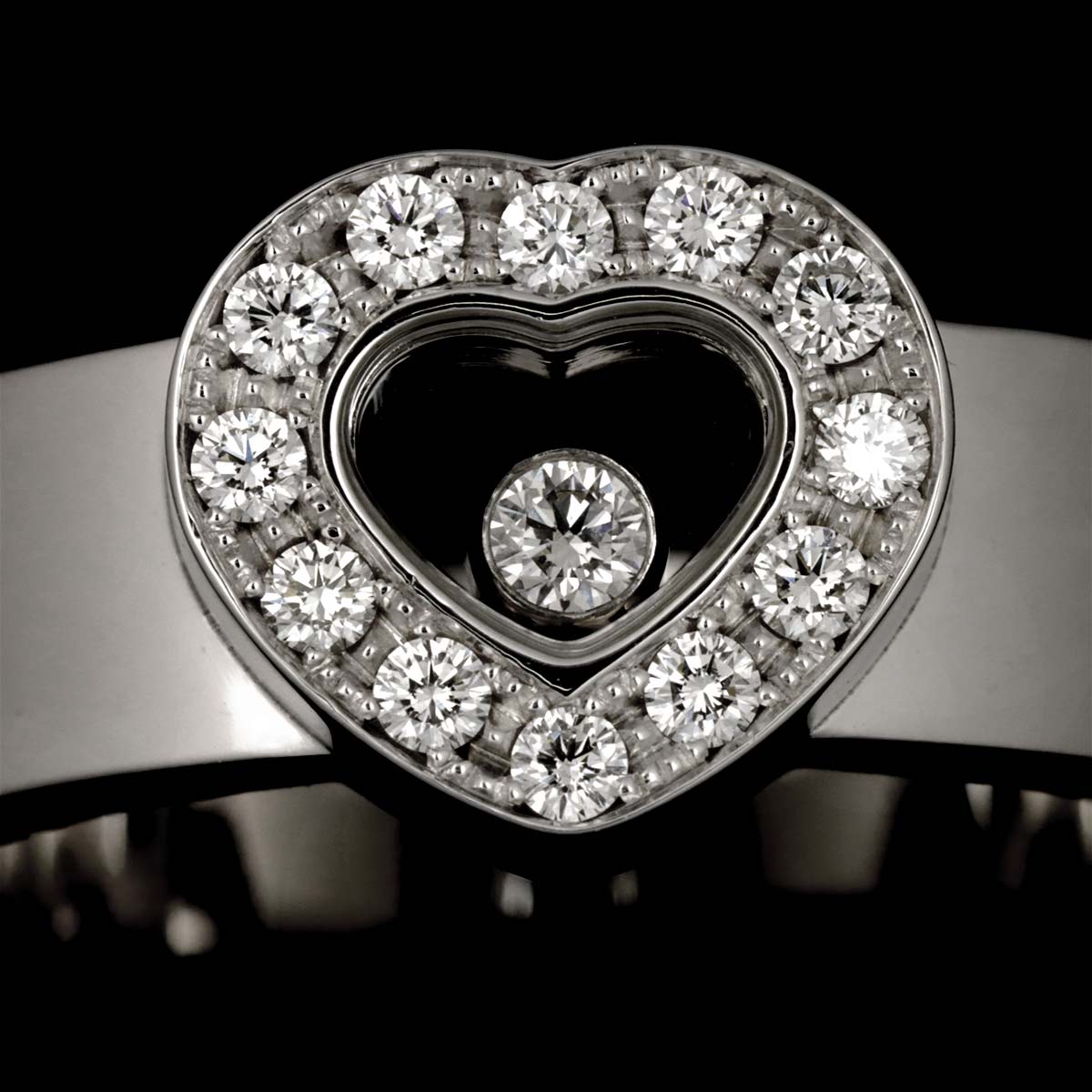 Happy Diamond Heart Ring 18K WG 750 Size6-6.25(US)