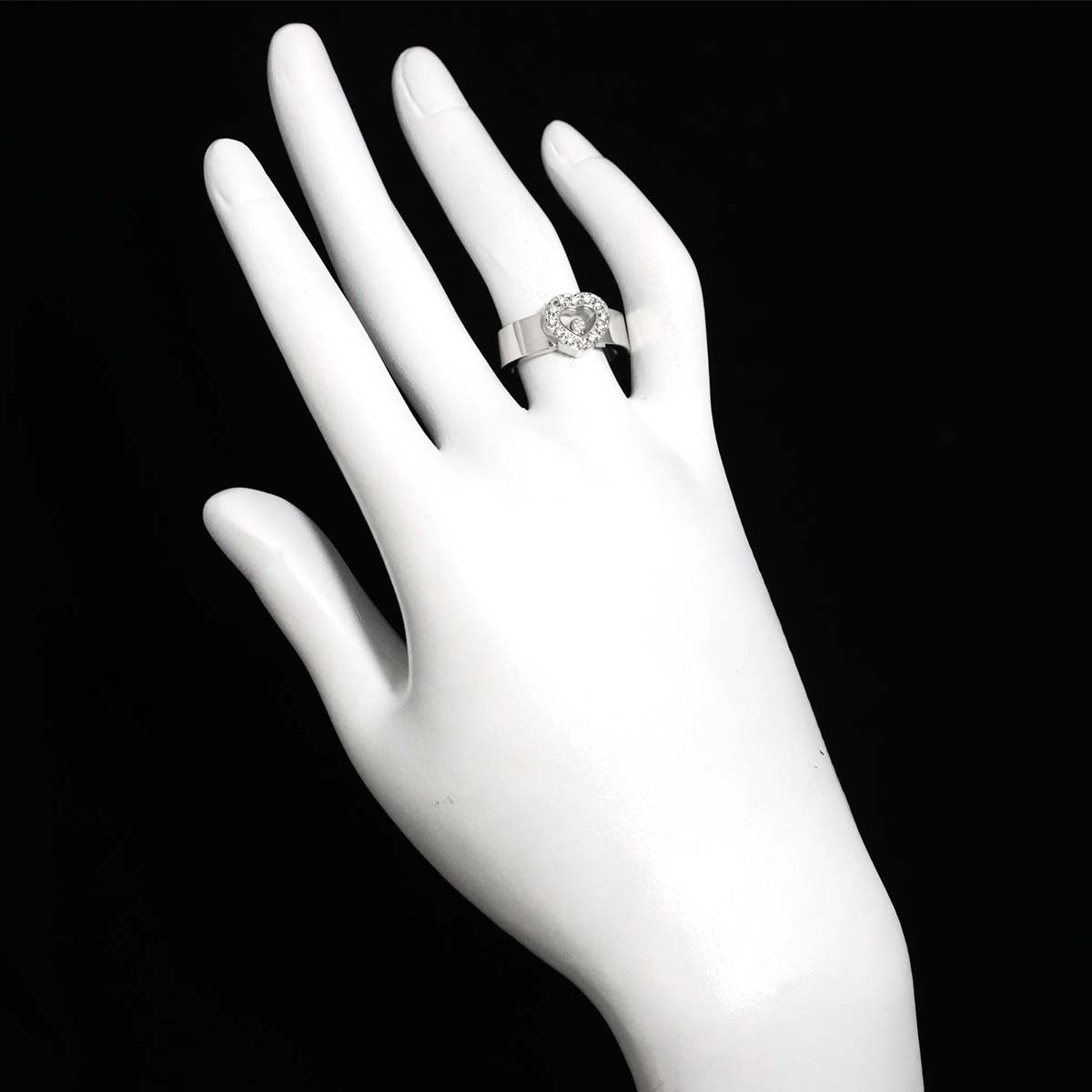 Happy Diamond Heart Ring 18K WG 750 Size6-6.25(US)